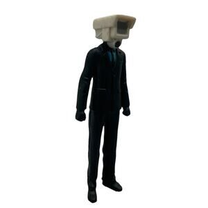 Skibidi Toilet TV Man Figure White Head Black Suit Blue Shirt